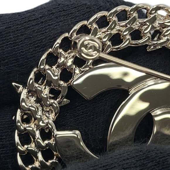 CHANEL CC Logo Round Star Brooch Gold Plated/Rhinestone/Faux Pearl Champagne - Picture 4 of 8